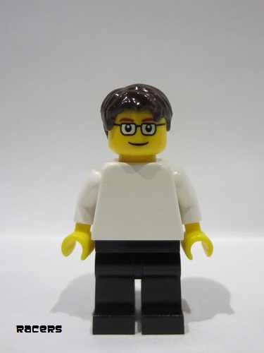 lego 2014 mini figurine pln176 Citizen Plain White Torso with White Arms, Black Legs, Dark Brown Short Tousled Hair, Glasses 