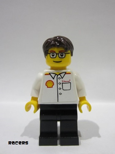 lego 2014 mini figurine shell015 Citizen Shell - White Torso (Sticker), Black Legs, Dark Brown Short Tousled Hair, Glasses 