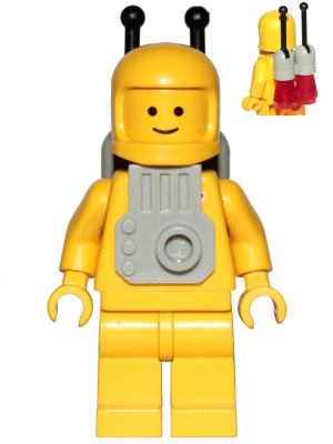 lego 1986 mini figurine sp053b Classic Space Yellow with Light Gray Jet Pack and Trans Red Cones 