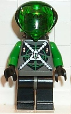lego 1998 mini figurine sp025 Insectoids Zotaxian Alien Male, Gray and Green with Green Circuits and Silver Hoses, with Airtanks (Danny Longlegs / Corporal Steel) 