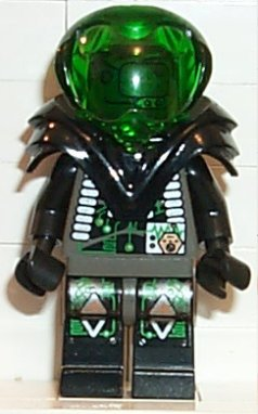 lego 1998 mini figurine sp028 Insectoids Zotaxian Alien Male, Gray and Black with Green Circuits and Silver Hoses, with Armor (Professor Webb / Locust) 