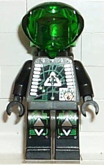 lego 1999 mini figurine sp020 Insectoids Zotaxian Alien Male, Gray and Black with Green Circuits and Silver Hoses, with Airtanks (Professor Webb / Locust) 