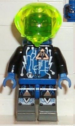 lego 1999 mini figurine sp023 Insectoids Zotaxian Alien Male, Black and Blue with Silver Circuits, with Airtanks (Captain Wizer / Captain Zec) 