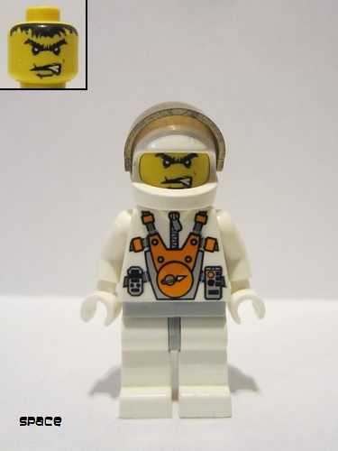lego 2007 mini figurine mm009 Mars Mission Astronaut With Helmet and Angry Black Eyebrows and Messy Hair 