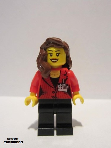 lego 2015 mini figurine sc011 Press Woman / Reporter Black Legs, Reddish Brown Female Hair over Shoulder 