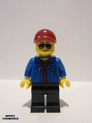 lego 2016 mini figurine sc021 Race Official Dark Red Cap, Blue Jacket 