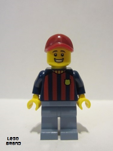 lego 2021 mini figurine soc144 Soccer Fan - FC Barcelona Male, Sand Blue Legs 