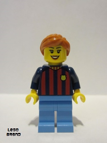 lego 2021 mini figurine soc146 Soccer Fan - FC Barcelona Male, Dark Blue Legs 