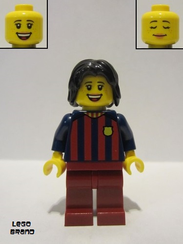 lego 2021 mini figurine soc147 Soccer Fan - FC Barcelona Female, Medium Blue Legs 