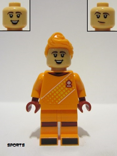 lego 2023 mini figurine soc166 Soccer Spectator Orange Goalie Uniform, Orange Hair 