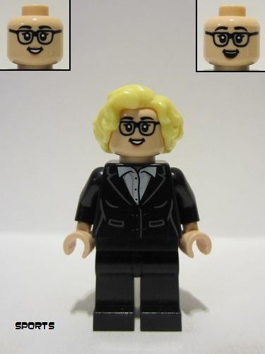 lego 2023 mini figurine soc168 Soccer Coach Black Suit, Glasses, Bright Light Yellow Hair 