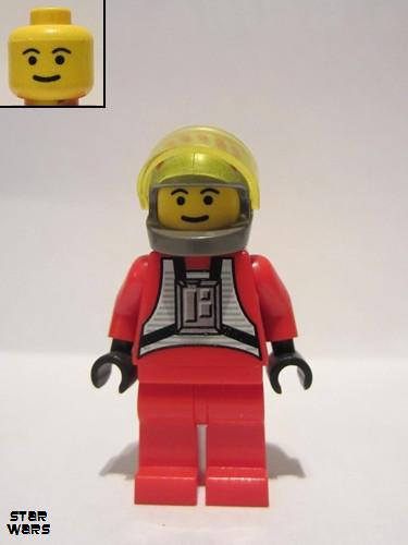 lego 2000 mini figurine sw0032 Rebel Pilot B-wing Yellow Head, Light Gray Helmet, Trans-Yellow Visor 