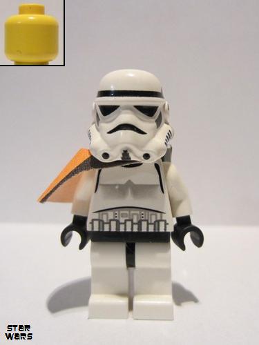 lego 2004 mini figurine sw0109 Sandtrooper Orange Pauldron (Solid), Survival Backpack, No Dirt Stains, Helmet with Solid Mouth Pattern and Solid Yellow Head 