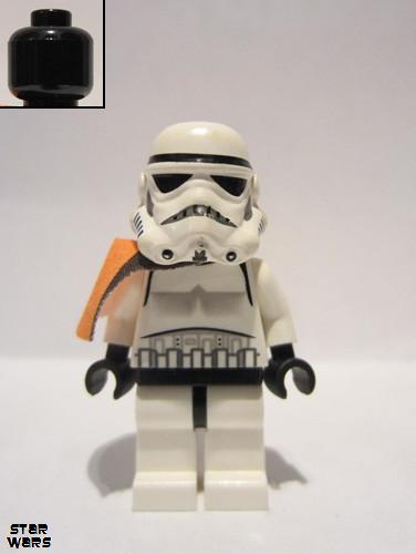 lego 2007 mini figurine sw0199 Sandtrooper Orange Pauldron (Solid), No Survival Backpack, No Dirt Stains, Helmet with Dotted Mouth Pattern and Solid Black Head 