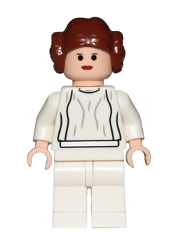 lego 2008 mini figurine sw0175b Princess Leia Light Nougat, White Dress, Big Eyes 