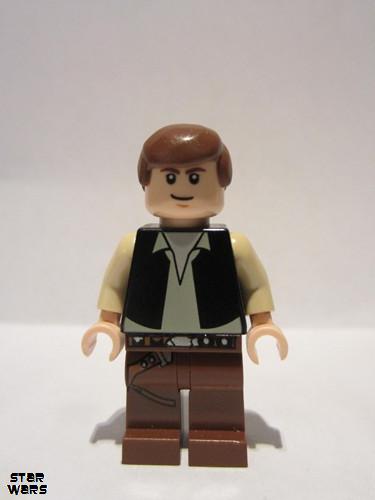 lego 2008 mini figurine sw0179a Han Solo Printed brown legs, black vestLight Nougat, with pupils 