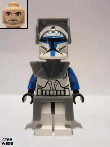 lego 2008 mini figurine sw0194 Clone Trooper Captain Rex 501st Legion (Phase 1) - Dark Bluish Gray Visor, Pauldron, and Kama, Large Eyes 