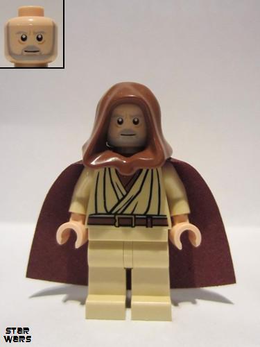 lego 2008 mini figurine sw0336 Obi-Wan Kenobi Old, Light Nougat faceWith hood and cape and white pupils 