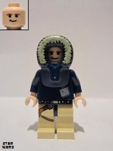 lego 2009 mini figurine sw0253 Han Solo Printed tan legs, Light Nougat<br/>Hoth parka, no hair 