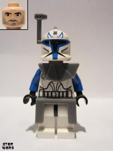 lego 2011 mini figurine sw0314 Clone Trooper Captain Rex 501st Legion (Phase 1) - Dark Bluish Gray Rangefinder, Pauldron, and Kama, Large Eyes 