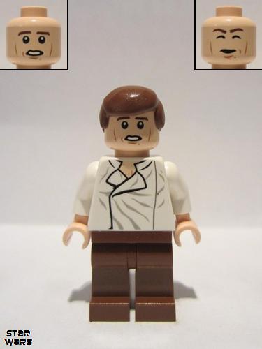 lego 2015 mini figurine sw0612 Han Solo Reddish Brown Legs without Holster Pattern (Carbonite, Light Nougat, Dual Sided Head) 