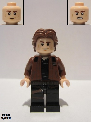 lego 2018 mini figurine sw0921 Han Solo Black Legs with Holster Pattern, Brown Jacket with Black Shoulders 