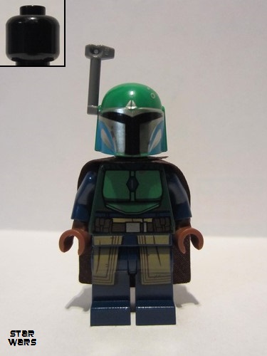 lego 2020 mini figurine sw1078 Mandalorian Warrior Female, Dark Blue, Brown Cape, Green Helmet with Rangefinder 