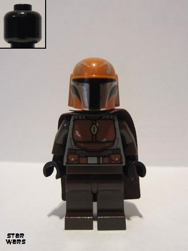 lego 2020 mini figurine sw1079 Mandalorian Warrior Male, Dark Brown, Brown Cape, Orange Helmet 