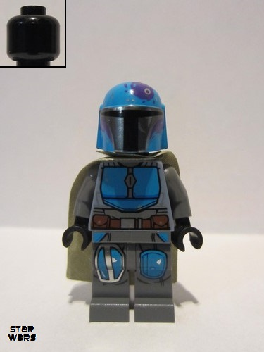 lego 2020 mini figurine sw1080 Mandalorian Warrior Male, Dark Grey, Green Cape, Blue Helmet 