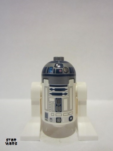 lego 2022 mini figurine sw1202 R2-D2 Astromech Droid, Flat Silver Head, Dark Pink Dots and Large Receptor, Back Printing 