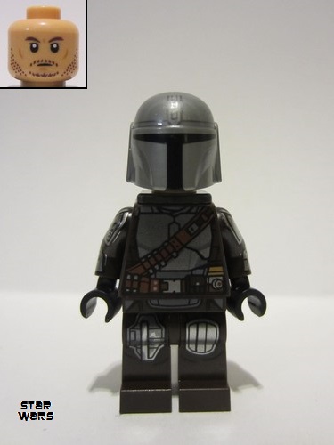lego 2023 mini figurine sw1258 The Mandalorian (Din Djarin / 'Mando') Silver Beskar Armor, Jet Pack, Helmet with Top Lines 