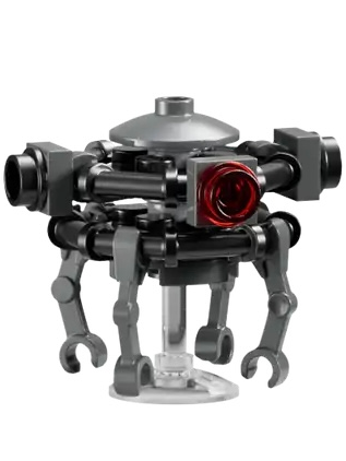 lego 2025 mini figurine sw1449 Imperial Probe Droid Black and Dark Bluish Gray Body, Trans-Clear Dish Stand 