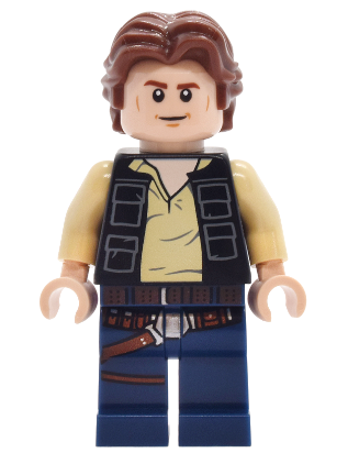 lego 2025 mini figurine sw1457 Han Solo Black Vest with Pockets over Tan Shirt with Dark Bluish Gray Creases, Dark Blue Legs with Belts 