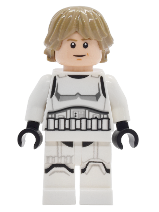 lego 2025 mini figurine sw1460 Luke Skywalker Stormtrooper Outfit, Printed Legs, Dark Tan Hair, Smile with Crease / Frown 