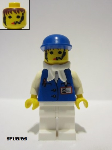 lego 2000 mini figurine stu013a Assistant Female With White Bandana, Blue Cap 