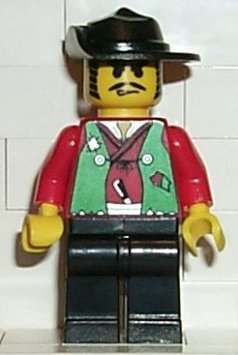 lego 2001 mini figurine cc4065 Male Actor Red Shirt, Black Wide Brim Hat 