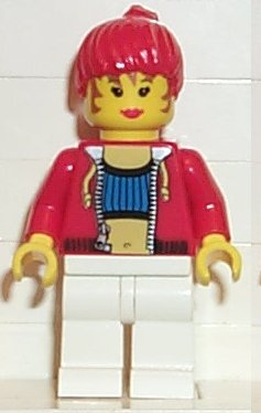 lego 2001 mini figurine stu010a Female With Crop Top and Navel Pattern - LEGO Logo on Back, Red Hair 
