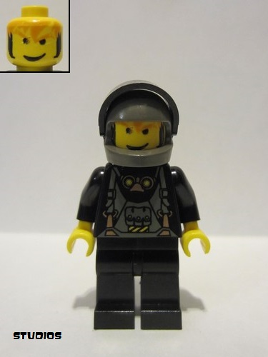 lego 2001 mini figurine stu011 Boat Driver Black with Dark Gray Helmet, Black Visor 