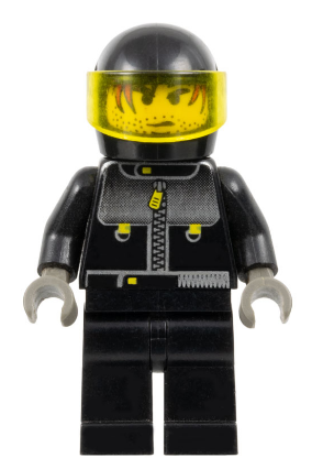 lego 2001 mini figurine stu016 Male Actor 3 Driver, Black Helmet, Trans-Yellow Visor 