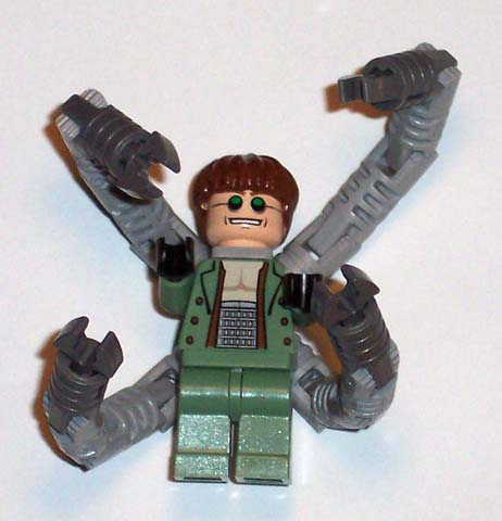 lego 2004 mini figurine spd015 Dr. Octopus / Doc Ock Sand Green Jacket, Sand Green Legs, Thin Toothy Smile - With Arms 