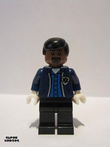 lego 2004 mini figurine spd023 Ambulance Driver Dark Blue Torso with EMT Star of Life Logo, Black Legs, Black Male Hair 