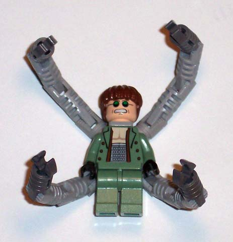 lego 2004 mini figurine spd027 Dr. Octopus / Doc Ock Sand Green Jacket, Sand Green Legs, Clenched Teeth Smile - With Arms 