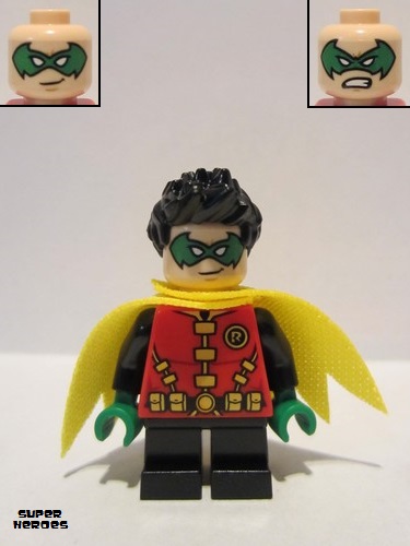 lego 2019 mini figurine sh0588 Robin Green Mask and Hands, Black Short Legs, Yellow Scalloped Cape 