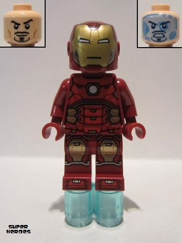 lego 2020 mini figurine sh649 Iron Man With Silver Hexagon on Chest and 1 x 1 Round Bricks 