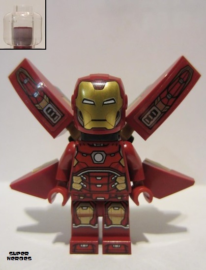 lego 2020 mini figurine sh673s Iron Man With Silver Hexagon on Chest, Wings with Stickers 