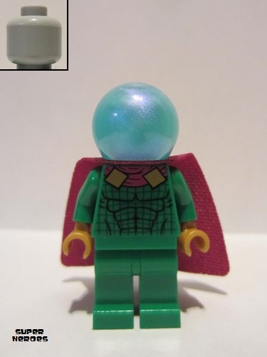 lego 2021 mini figurine sh0681 Mysterio Light Buish Gray Head, Satin Trans-Light Blue Helmet 