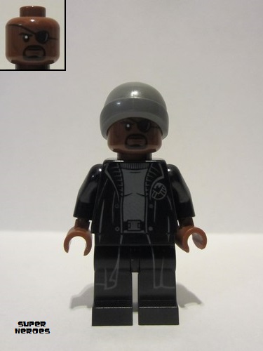 lego 2021 mini figurine sh0758 Nick Fury Dark Bluish Gray Beanie 