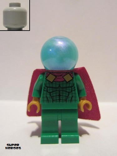 lego 2021 mini figurine sh681 Mysterio Light Buish Gray Head, Satin Trans-Light Blue Helmet 