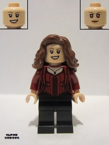 lego 2021 mini figurine sh732 The Scarlet Witch Wanda Maximoff - Plain Black Legs, Reddish Brown Hair 