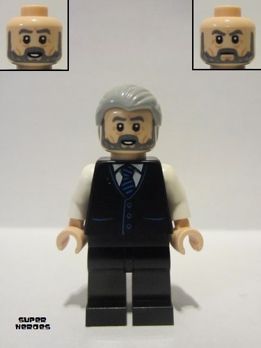 lego 2022 mini figurine sh789 Alfred Pennyworth Black Vest, Light Bluish Gray Hair, Dark Bluish Gray Beard 